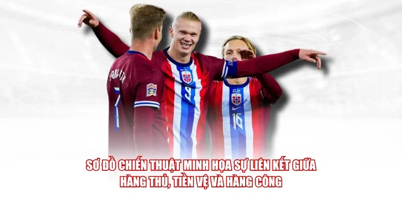 Sơ đồ chiến thuật minh họa sự liên kết giữa hàng thủ, tiền vệ và hàng công